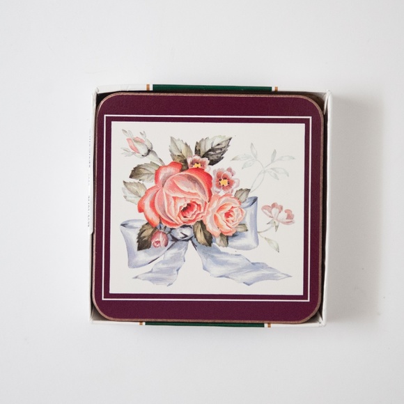 Vintage English Roses & Ribbons Floral Cork Coasters - Set of 4 - Picture 7 of 7